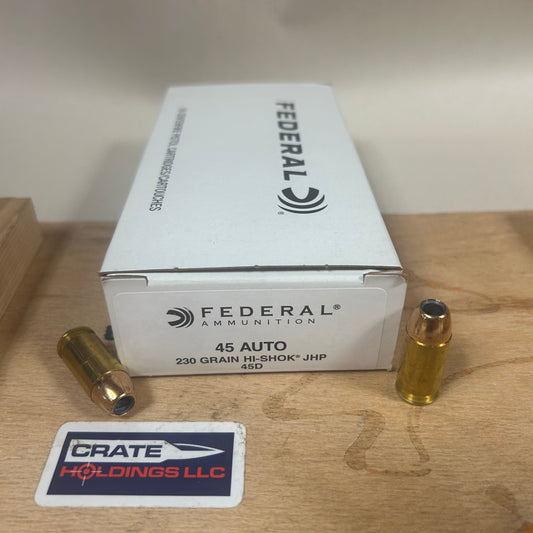 Free Shipping - 500 Rounds Federal Classic Hi-Shok .45 ACP / Auto Ammo 230gr JHP - 45D
