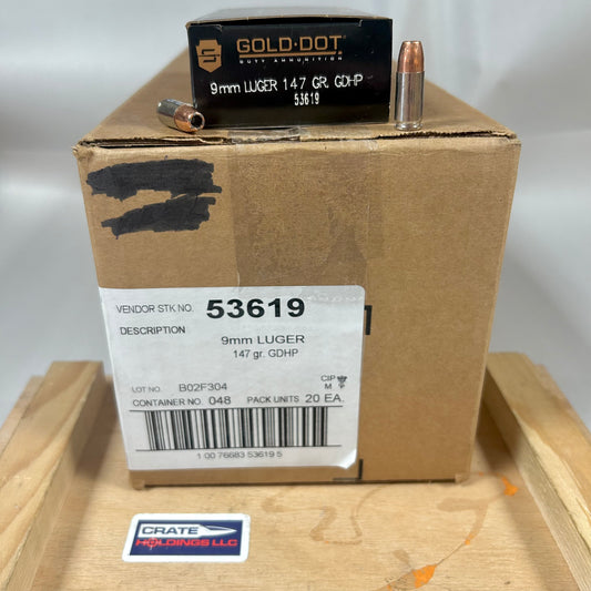 Free Shipping - 1000 Round Case Speer Gold Dot 9mm Luger Ammo 147gr GDHP - 53619