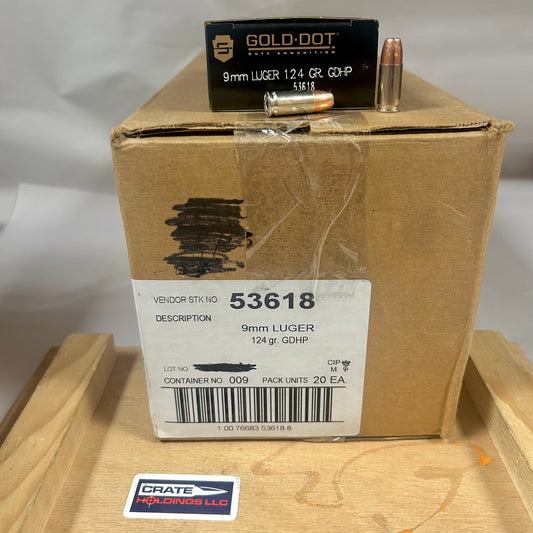 Free Shipping - 1000 Round Case Speer Gold Dot 9mm Luger Ammo 124gr GDHP - 53618