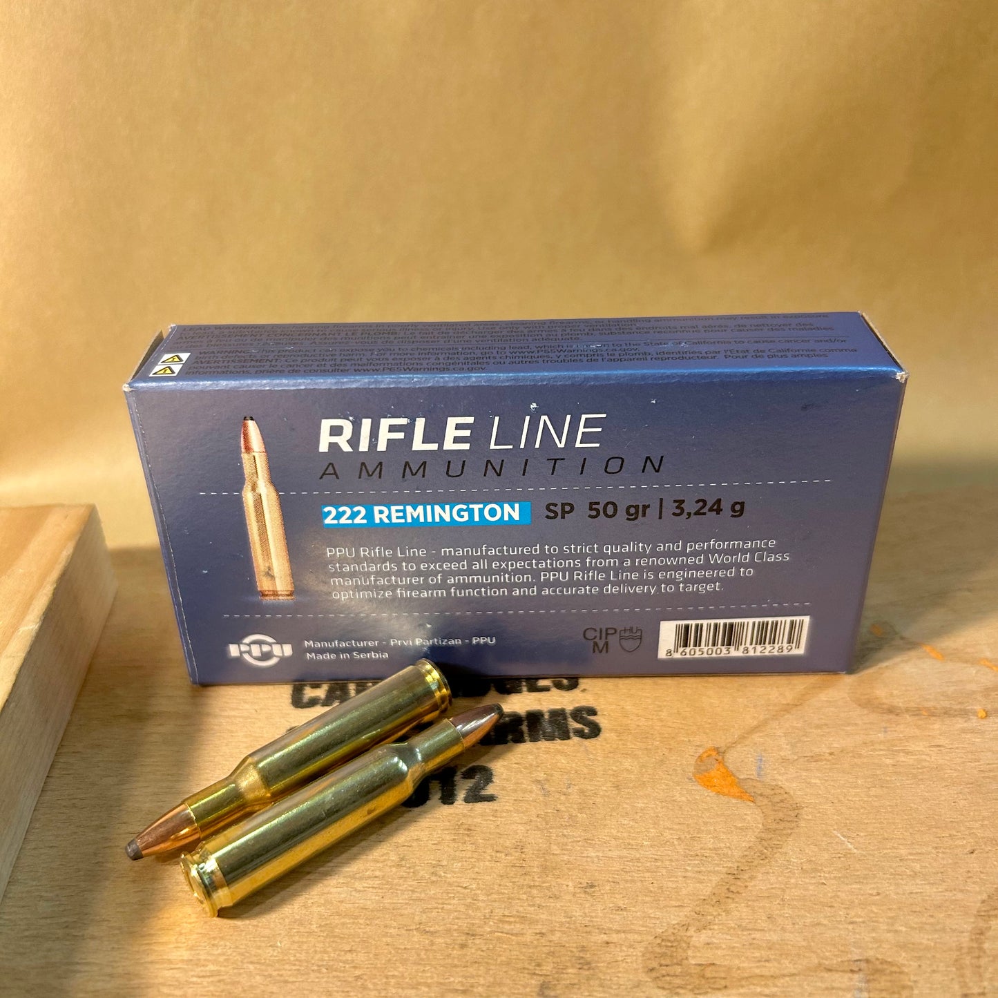 20 Round Box 222 Remington PPU Rifleline Ammo 50gr SP