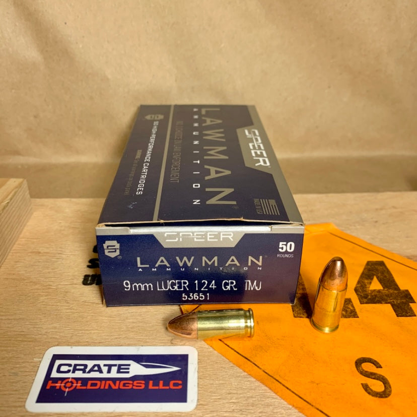 50 Count Box Speer Lawman 9mm Luger Ammo 124gr TMJ - 53651