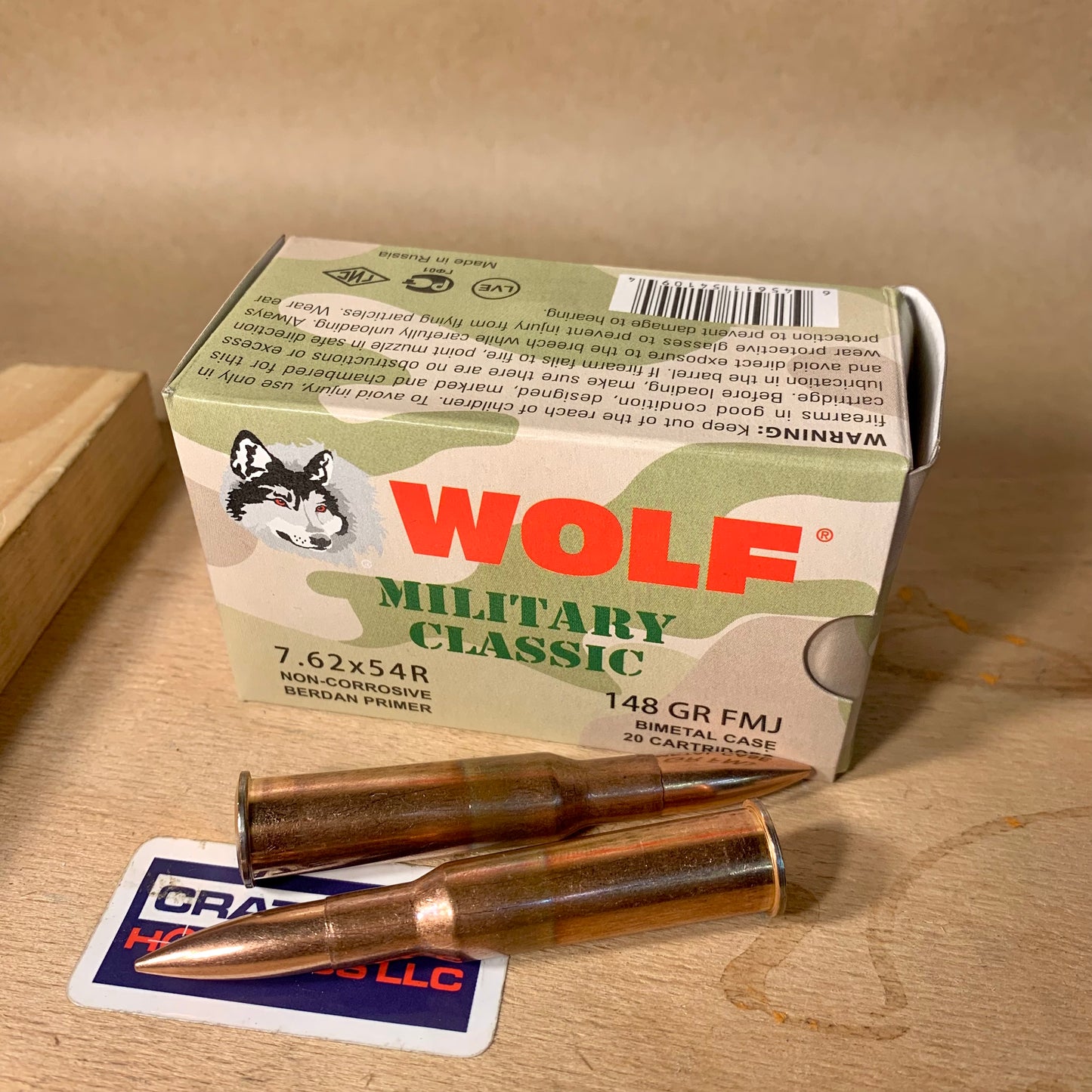 20 Round Box Wolf Military Classic 7.62x54R Ammo 148gr FMJ - Bimetal Case - 7.62x54R Ammo