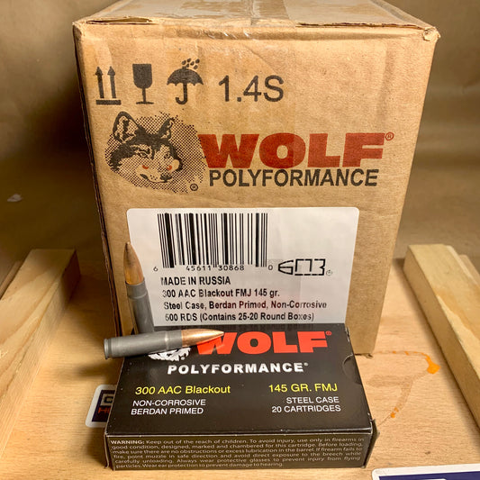 Free Shipping - 500 Round Case Wolf .300 AAC Blackout Ammo 145gr FMJ - Steel Case