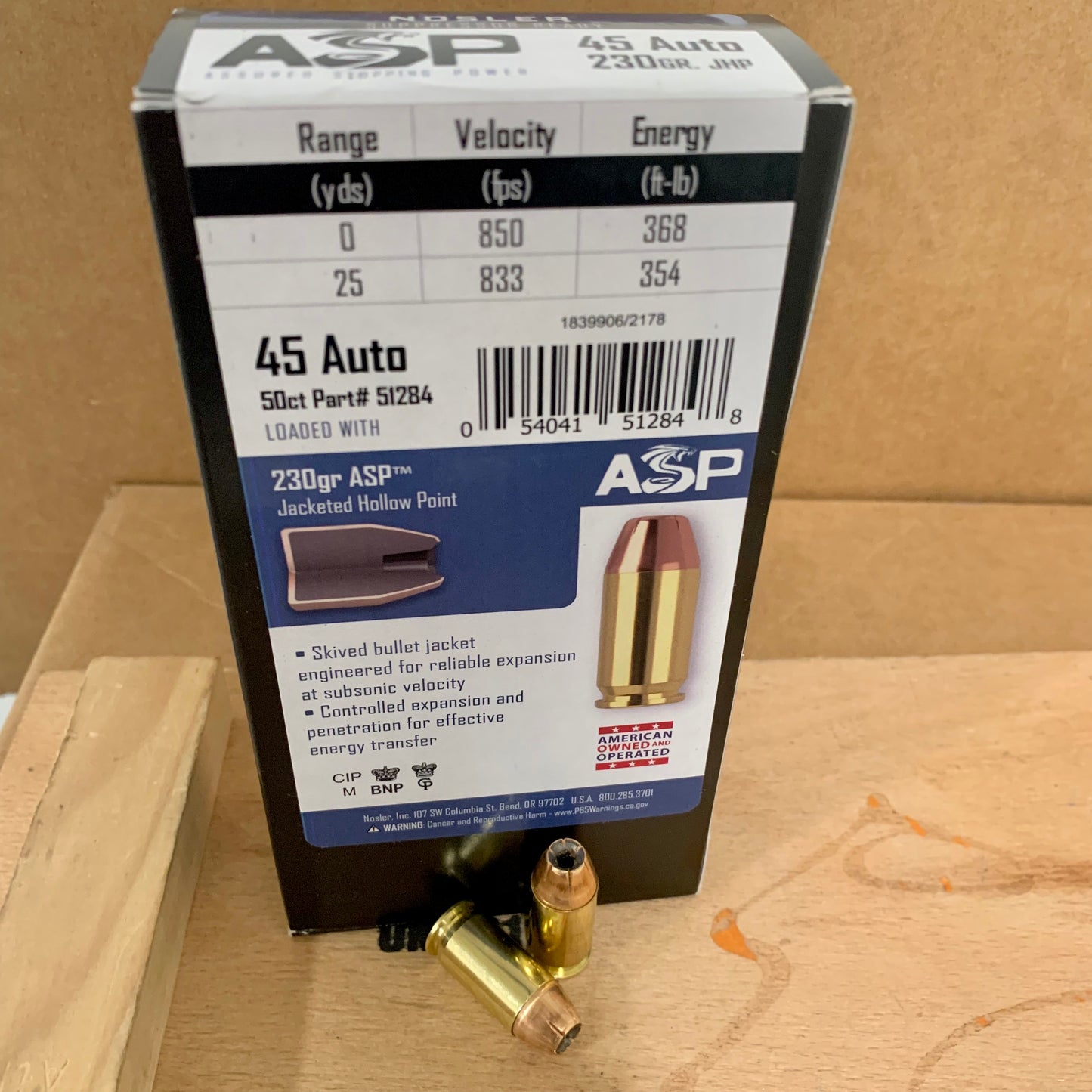 50 Count Box Nosler Assured Stopping Power .45 ACP / Auto Ammo 230gr JHP ASP - 51284