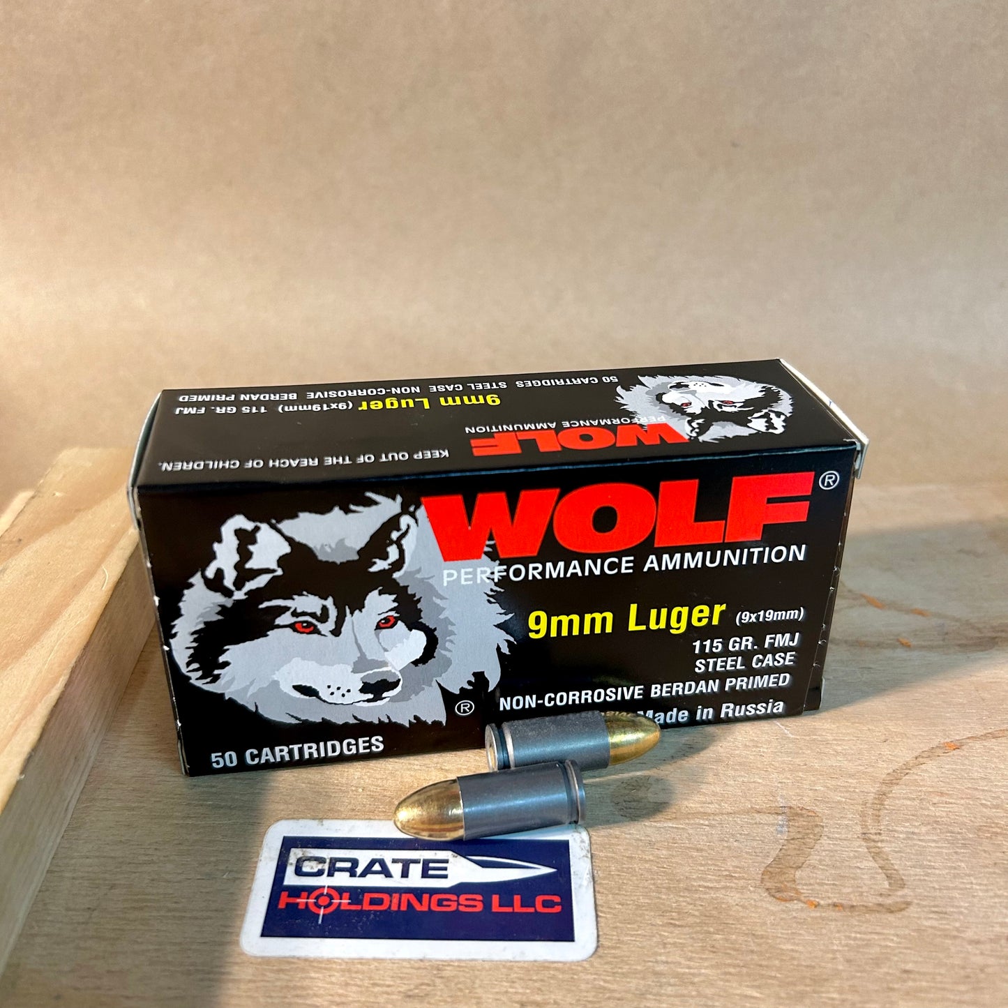 50 Round Box Wolf 9mm Luger Ammo 115gr FMJ - Steel Case