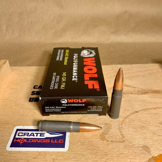 20 Round Box Wolf .300 AAC Blackout Ammo 145gr FMJ - Steel Case