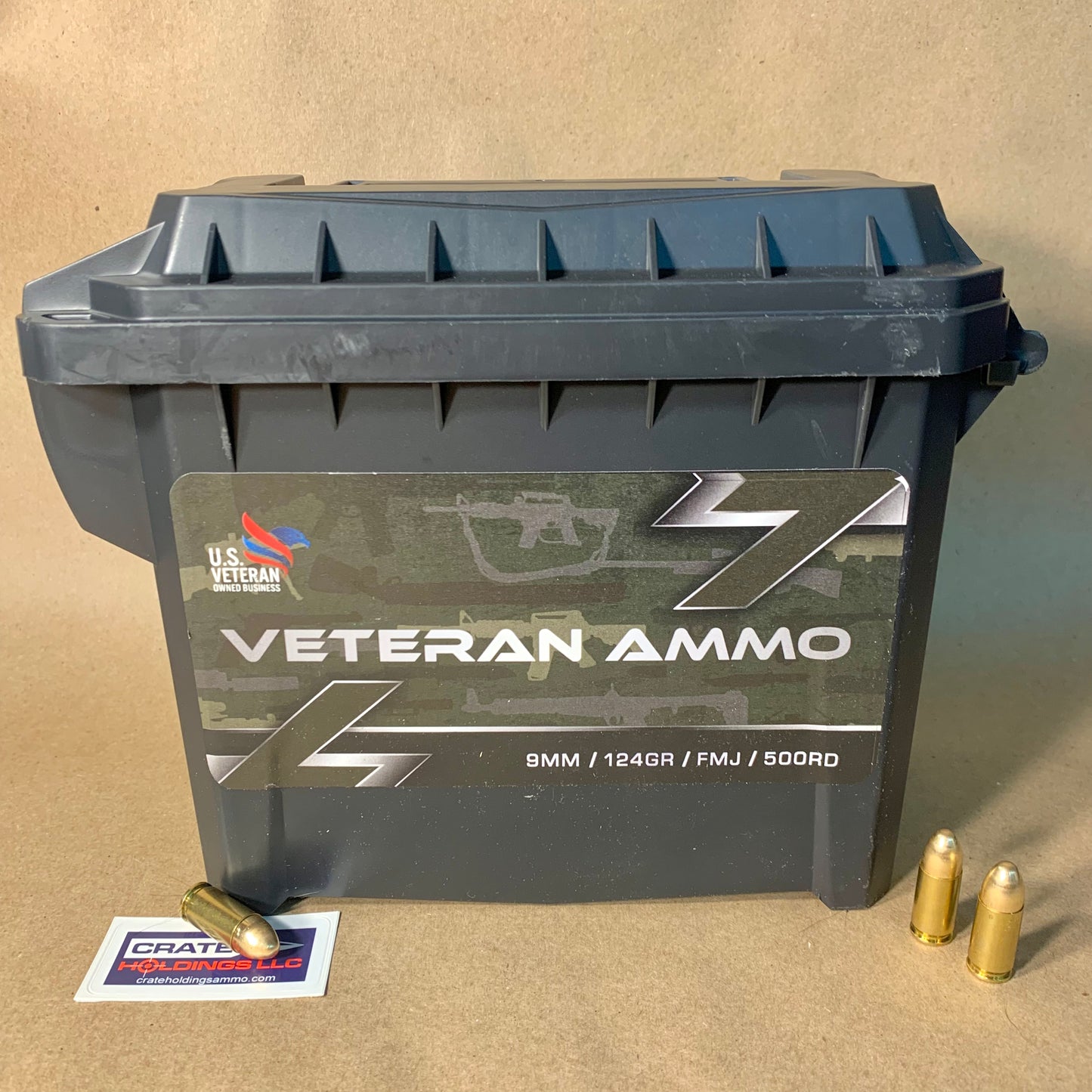 500 Round Can Veteran 9mm Luger Ammo 124gr FMJ Brass Case - Veteran Ammo