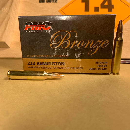 20 Round Box PMC Bronze .223 Rem. Ammo 55gr FMJ-BT