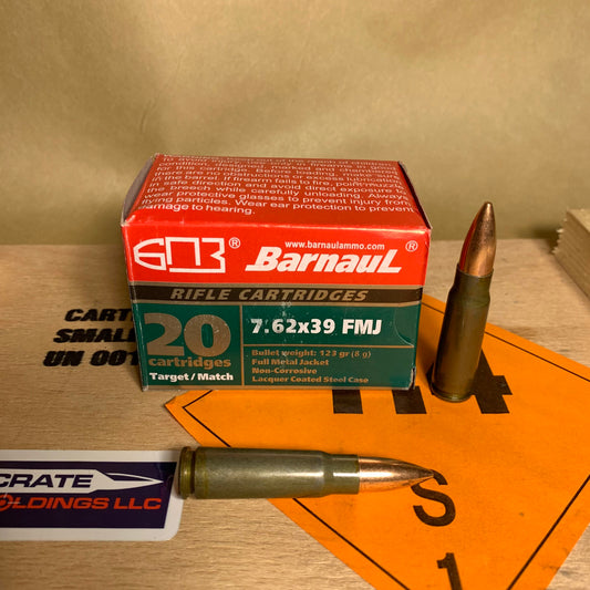 20 Round Box Barnaul 7.62x39 Ammo 123gr FMJ Steel Case