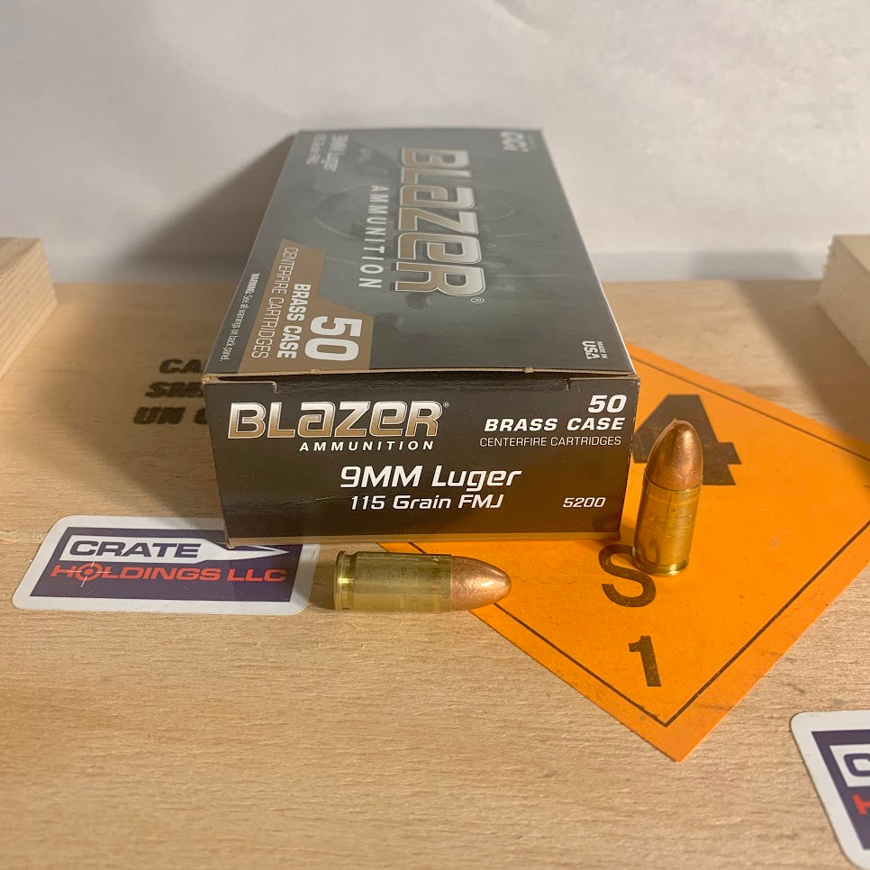 50 Round Box Blazer Brass 9mm Luger Ammo 115gr FMJ - CCI 5200