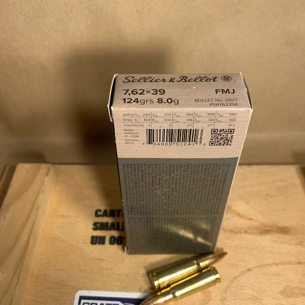 20 Round Box Sellier & Bellot 7.62x39 Ammo 124gr FMJ Brass Case - SB76239A