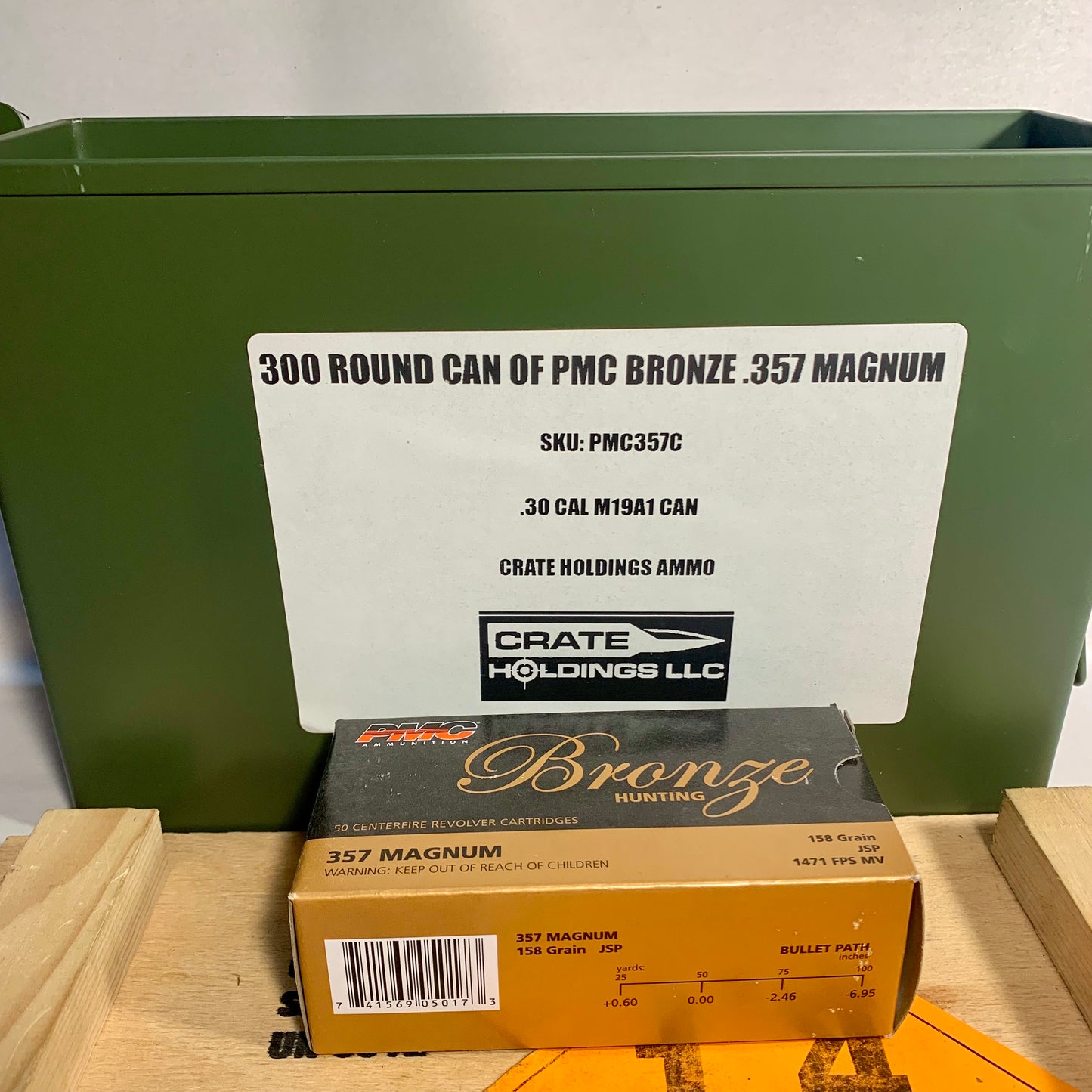 300 Rounds PMC Bronze .357 Magnum Ammo 158gr JSP Packed In NEW M19A1 Can - 357A