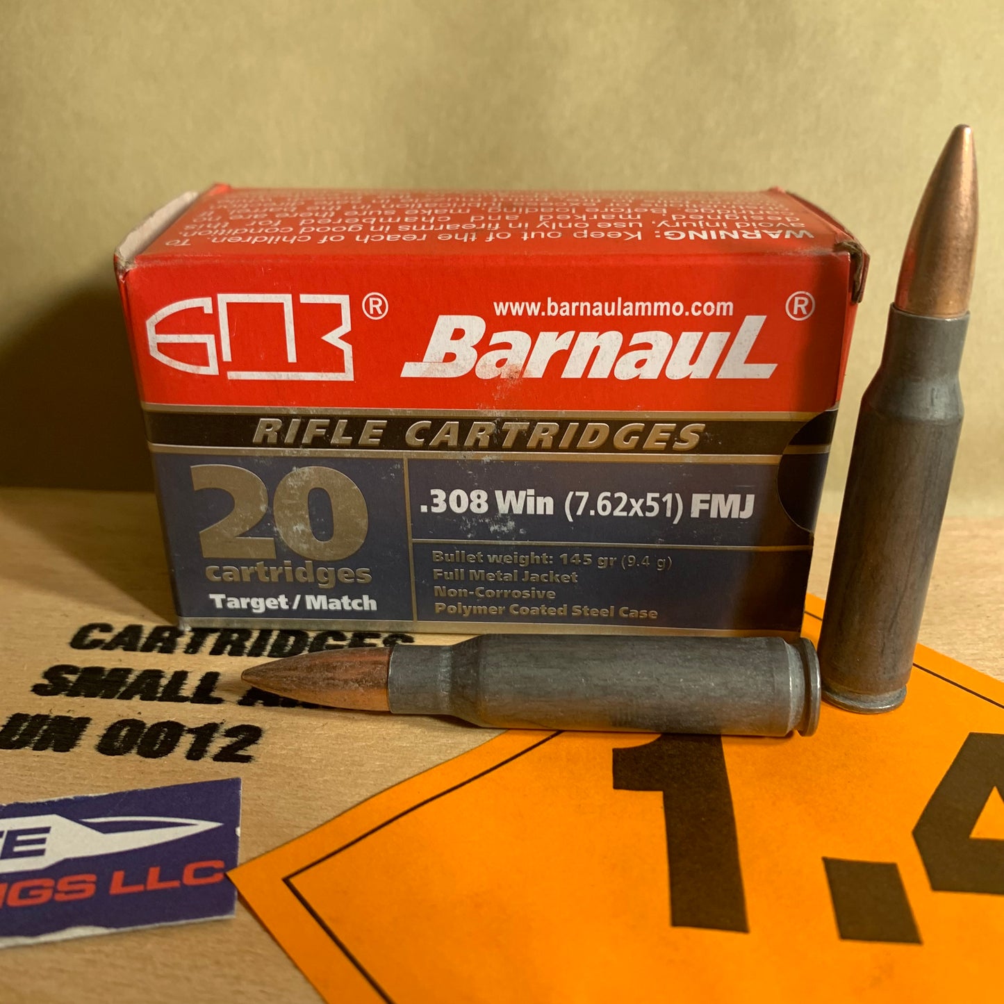 20 Round Box Barnaul .308 Winchester Ammo 145gr FMJ Steel Case