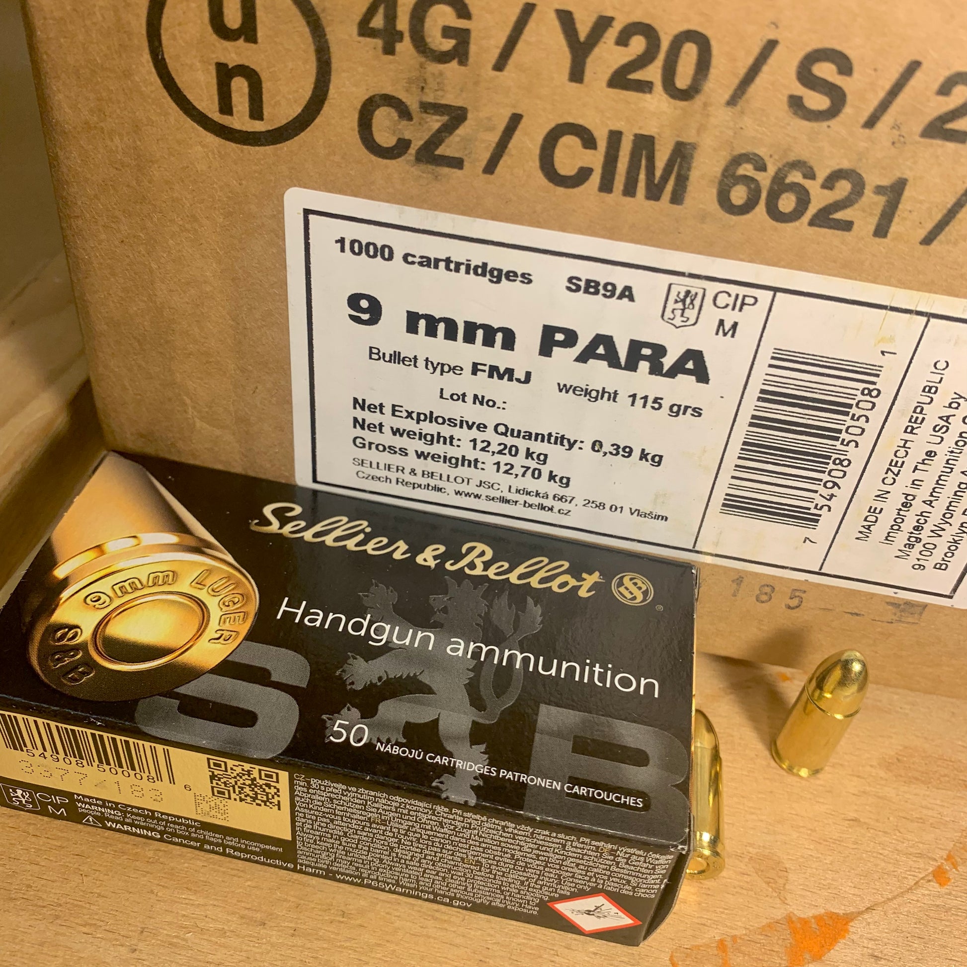 1000 Round Case Sellier & Bellot 9mm Luger Ammo 115gr FMJ Brass Case - SB9A - Free Shipping