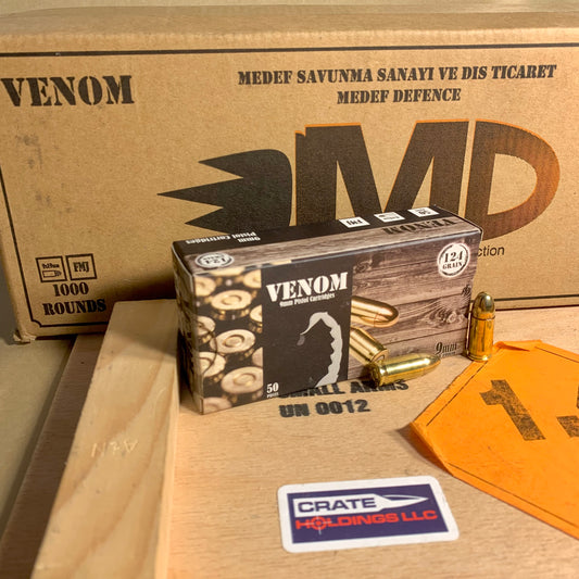 1000 Round Case Venom 9mm Luger Ammo 124gr FMJ