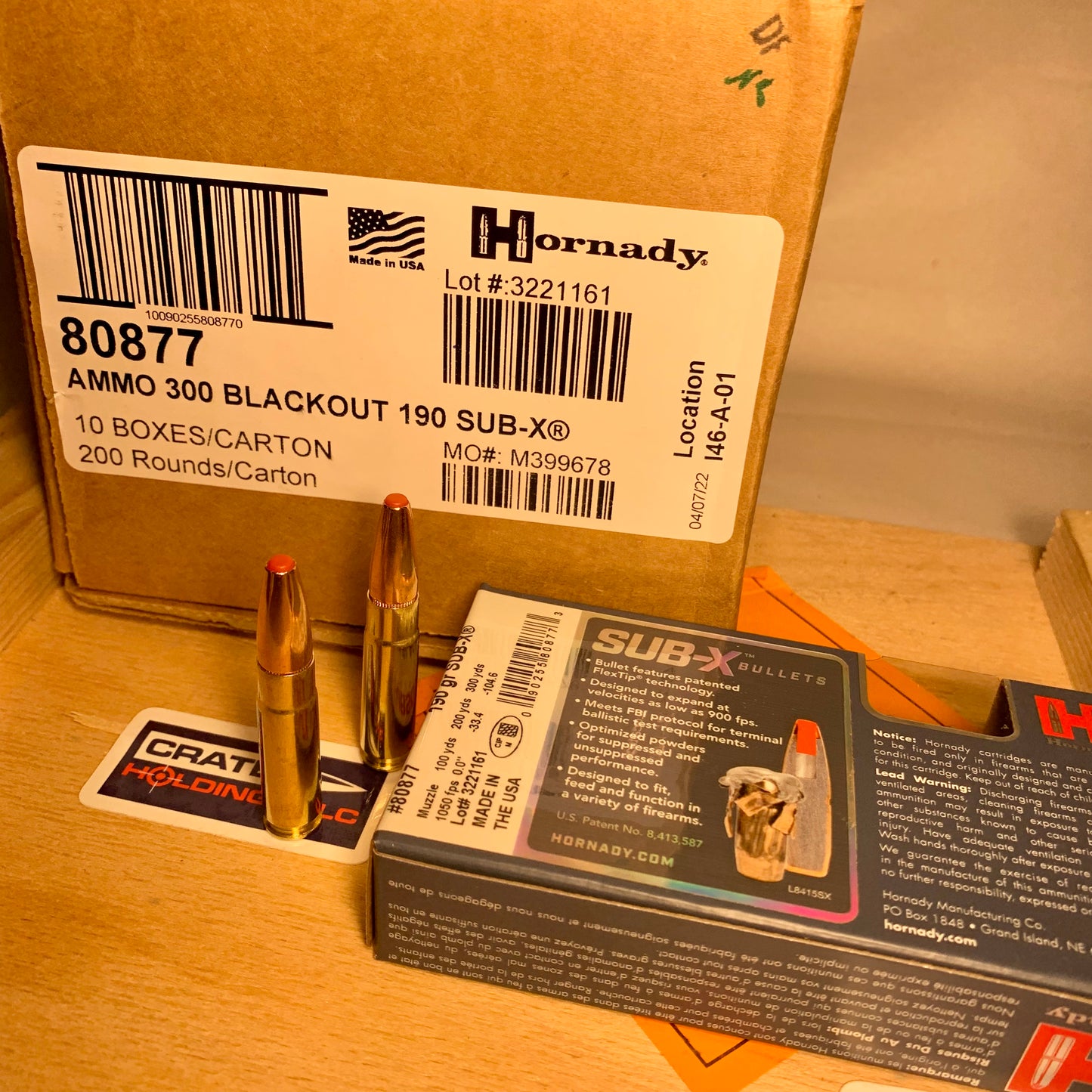200 Round Case Hornady SUB-X Subsonic .300 AAC Blackout Ammo 190gr - 80877