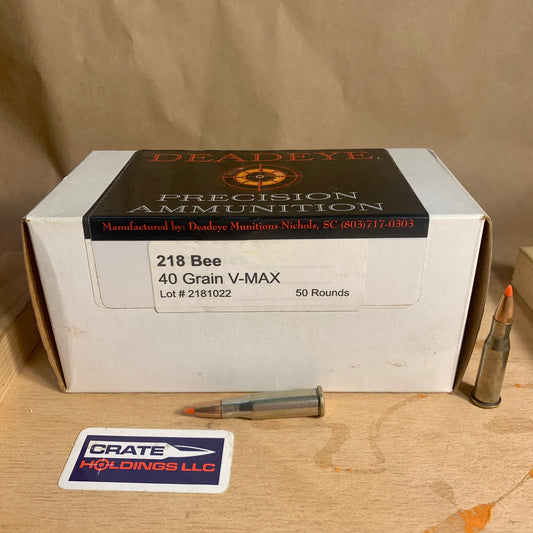 50 Count Box of Deadeye .218 Bee Ammo 40gr V-MAX - New