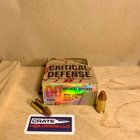 25 Count Box Hornady Critical Defense 9mm Luger Ammo 115gr FTX - 90250