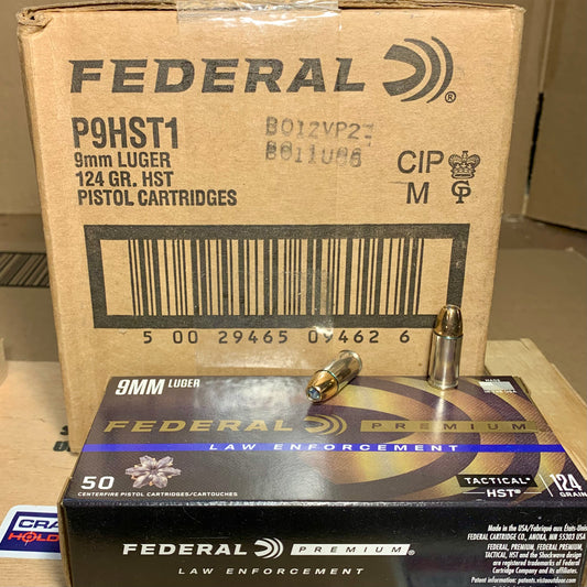 1000 Round Case Federal HST 9mm Luger Ammo 124gr JHP - P9HST1