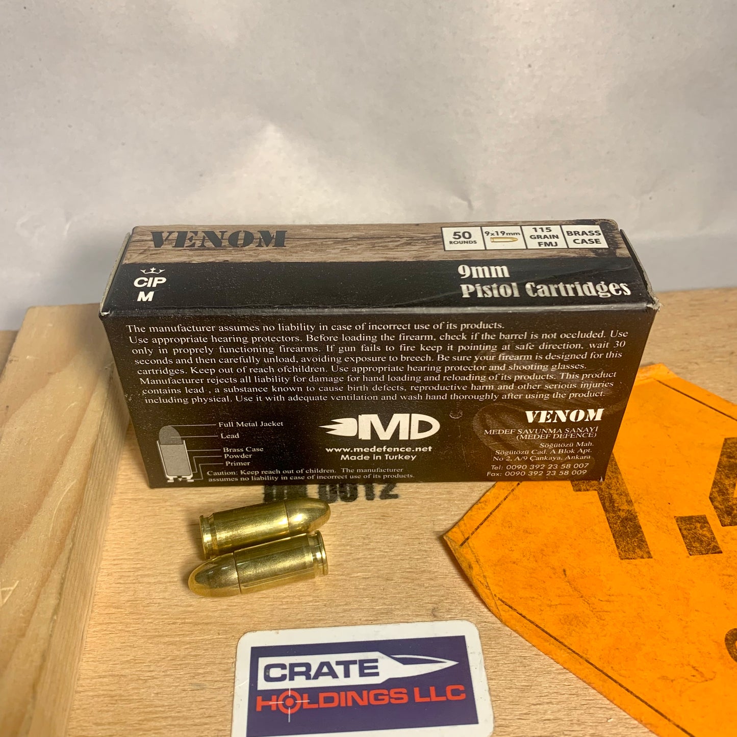 50 Count Box Venom 9mm Luger Ammo 115gr FMJ Brass Case