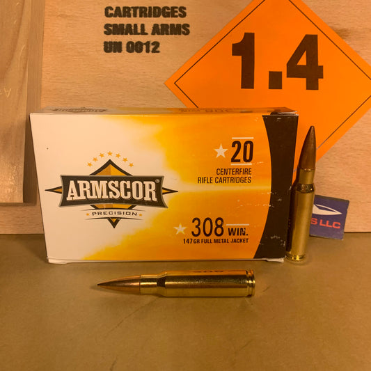 500 Round Case Armscor .308 Win. Ammo 147gr FMJ