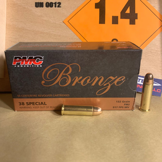 50 Round Box PMC Bronze .38 Special Ammo 132gr FMJ - 38G