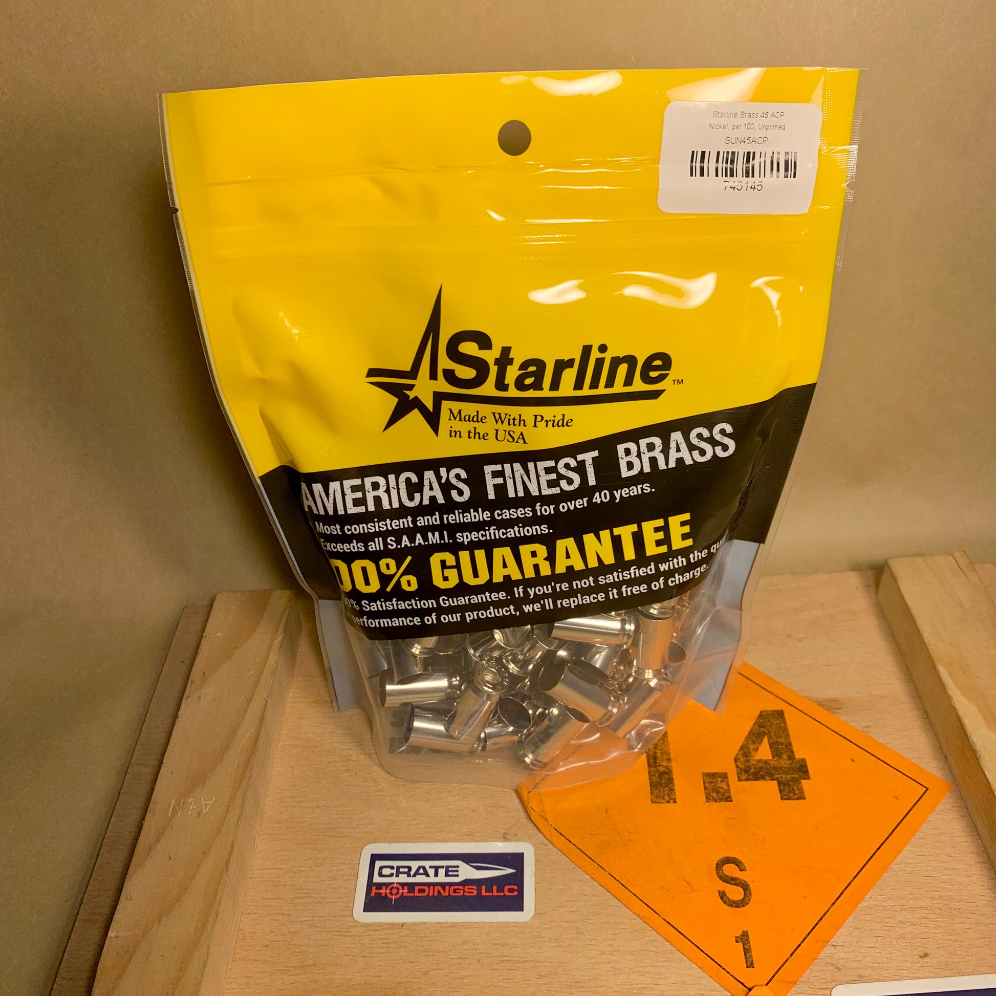 100 Count Bag New Starline 45 ACP Brass Casings - Nickel Plated - SUN45ACP