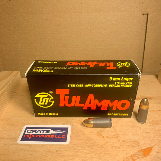 50 Round Box TULA 9mm Luger Ammo 115gr FMJ - Steel Case - Tula