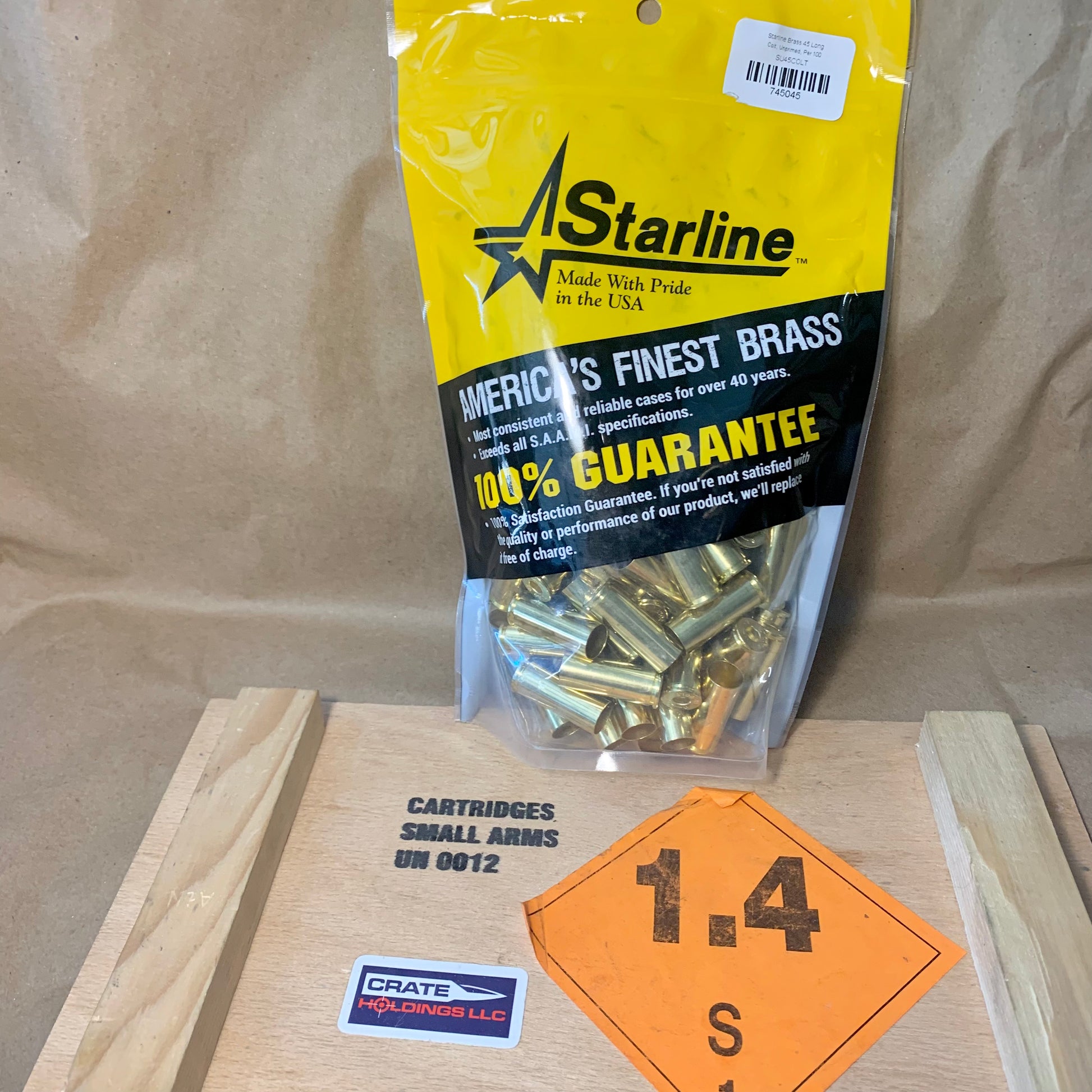 100 Count Bag NEW Starline .45 Long Colt Brass Casings - SU45COLT