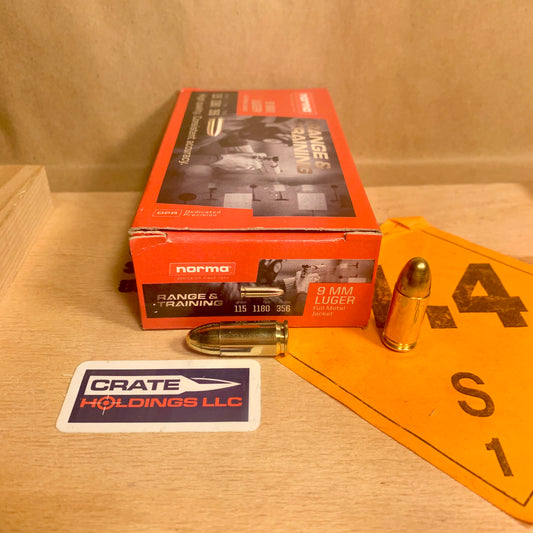 50 Round Box Norma Range & Training 9MM Luger Ammo 115gr FMJ - 620240050
