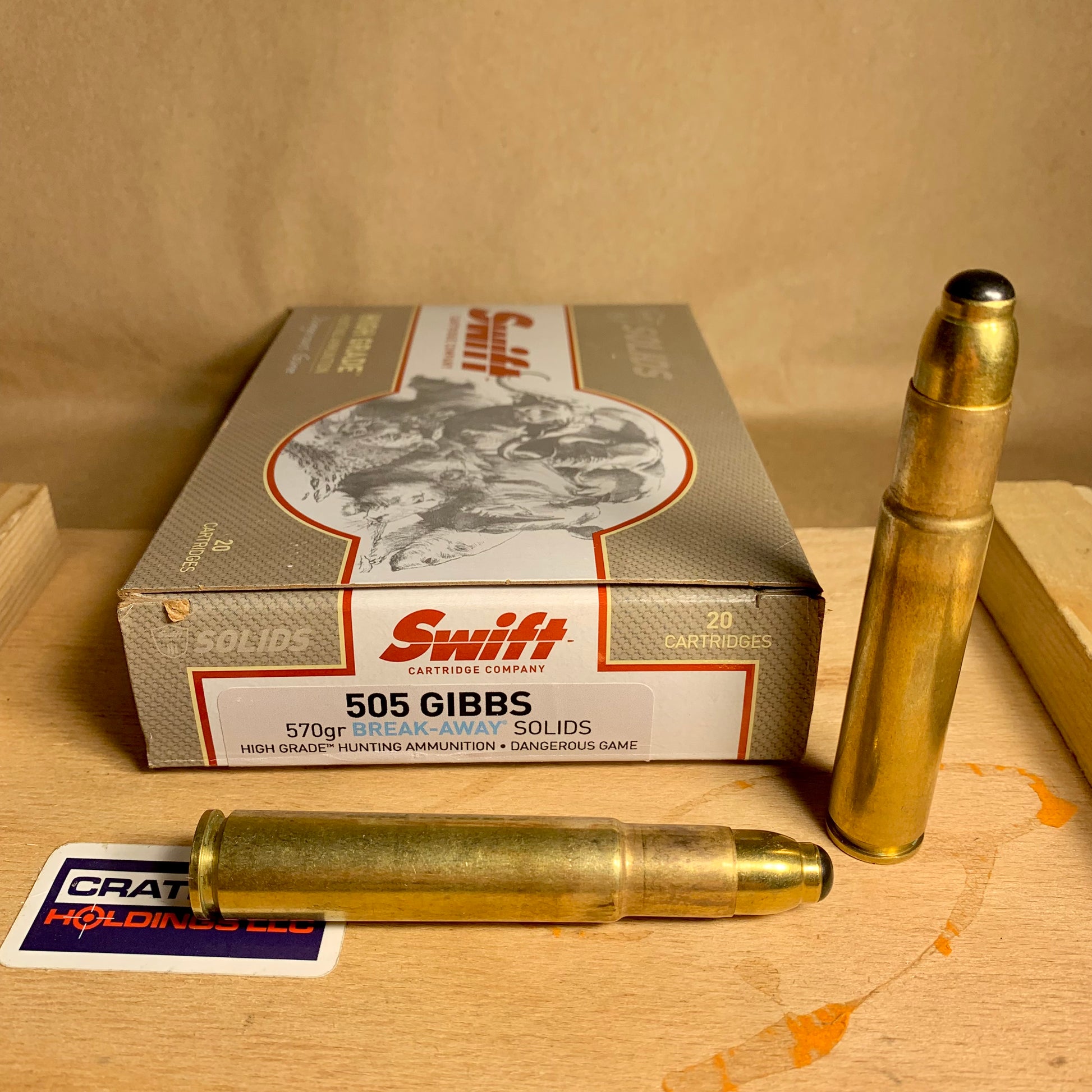 20 Round Box Swift .505 Gibbs Ammo 570gr Break-Away Solid Dangerous Game - Free Shipping