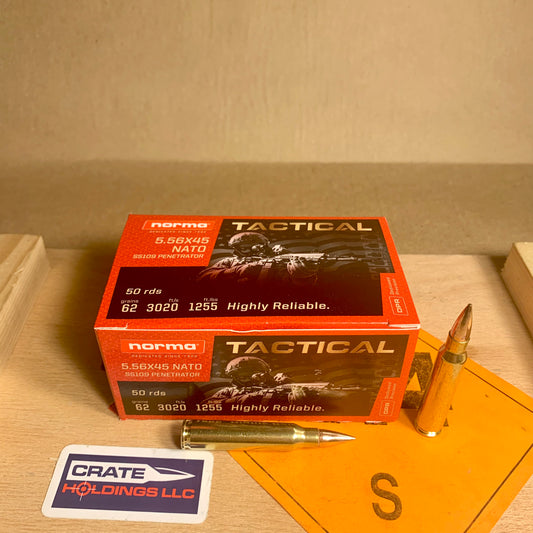 50 Round Box Norma Tactical 5.56x45 Nato Ammo 62gr SS109 (M855) - 2425729